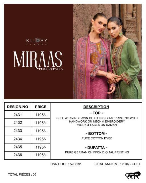 Kilory miraas Casual dress materials wholesale
